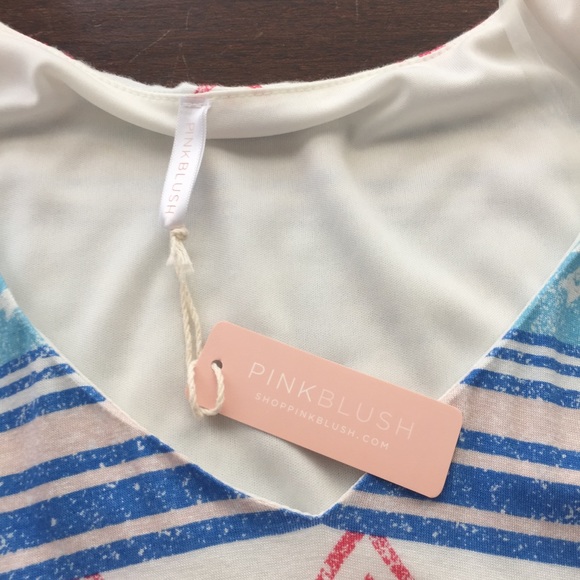Pink Blush striped Coral/white/blue/pink v-neck - Picture 3 of 7